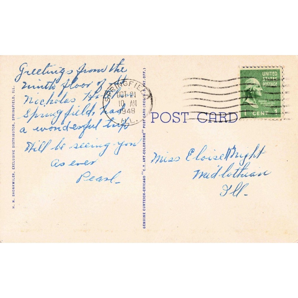 Vintage 1948 Lincoln Tomb Springfield Illinois Linen Postcard Curt Teich VG+ - Picture 2 of 2